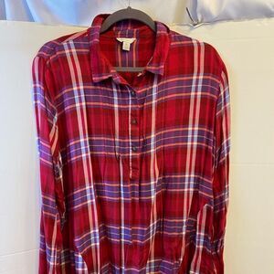 C est 1946 long rayon tunic Xl red‎ checkered rn#37080